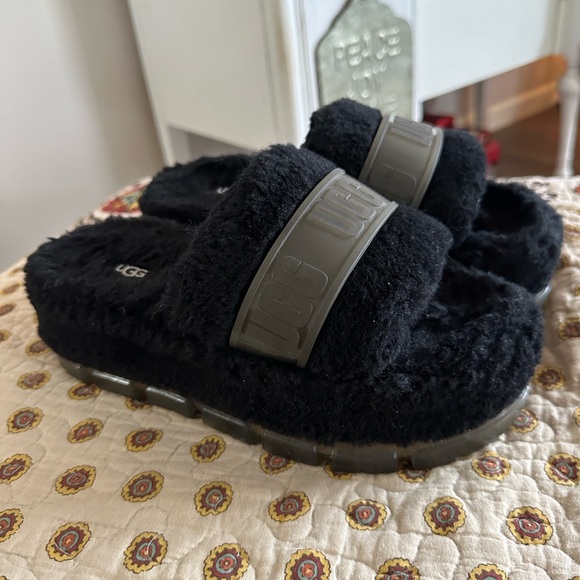 UGG 1131971 Fluffita Clear Platform Slide Sandals In Black Size 8 - Picture 3 of 8